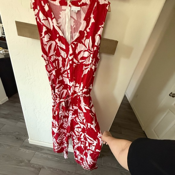 Liz Claiborne|Floral Linen sleeveless wide leg jumpsuit,red/white tropical print - Picture 5 of 13